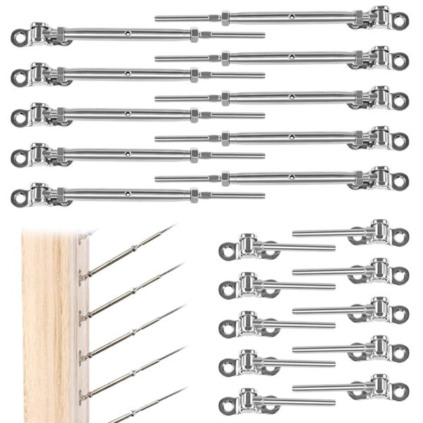 Kit de trilhos de cabos de 10 conjuntos 3MM Swage Toggle Turnbuckle Hardware T316 Aço Inoxidável para Poste de Madeira WoodEasy