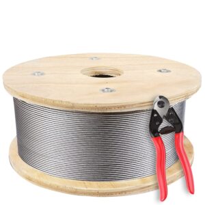 Roestvrijstalen kabel 1/8 inch, 1000FT roestvrij staaldraad met stalen kabelschaar voor dekleuning trapleuning balusters veranda hek, 1 x 19 strengen constructie