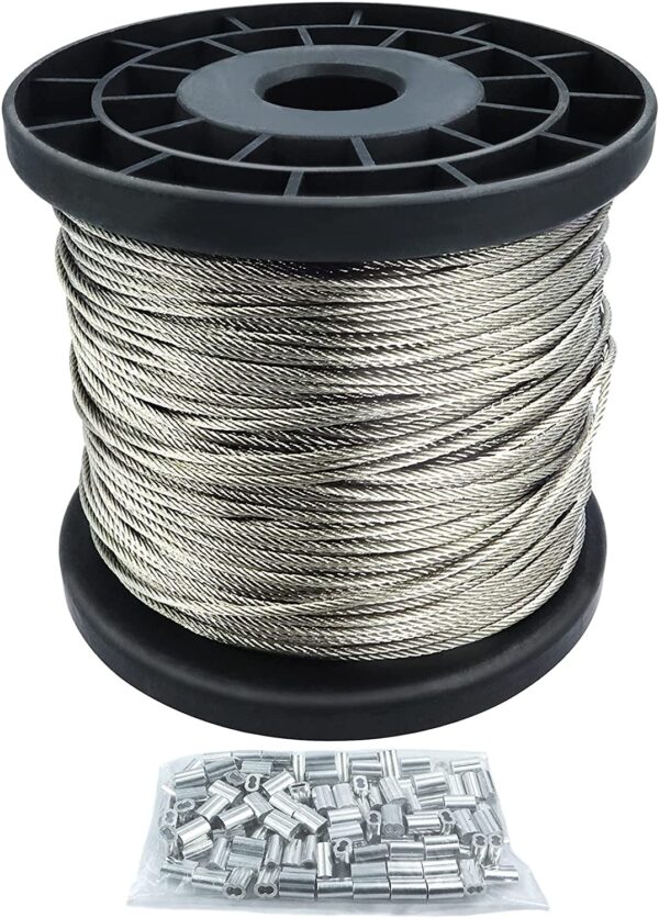 Perfect for Outdoor Clotheslines or Crafts 1/16 Wire Rope 304 Stainless Steel Wire Rope, 250ft Aircraft Cable with 120Pcs Sleeves, 7x7 Strand Core 368lbs Strong Load-Bearing Steel Cable - Image 2