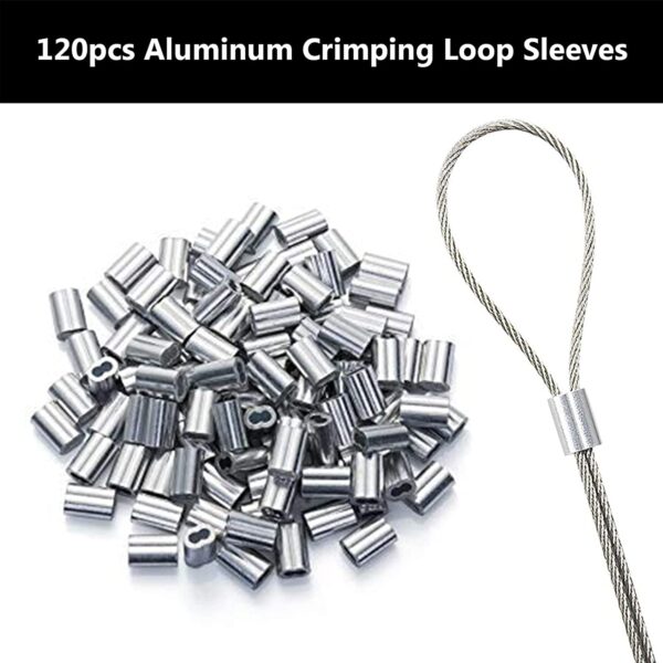 Perfect for Outdoor Clotheslines or Crafts 1/16 Wire Rope 304 Stainless Steel Wire Rope, 250ft Aircraft Cable with 120Pcs Sleeves, 7x7 Strand Core 368lbs Strong Load-Bearing Steel Cable - Image 4