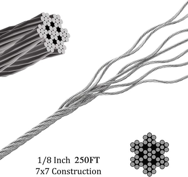 Drátěné lano 18palcový letecký kabel z nerezové oceli pro zábradlí palubek 250 FT 7x7 Strands Construction 3