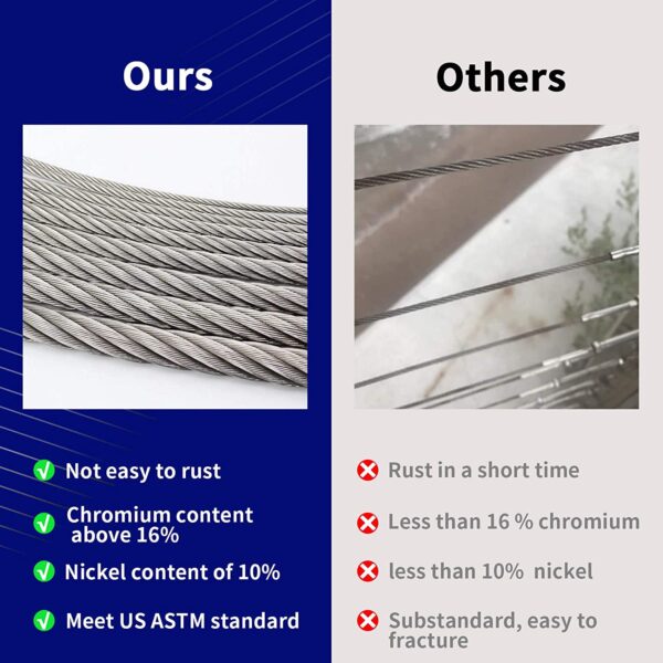 Wire Rope Aircraft Cable for Deck Cable Railing Kit 7 x 7 Strands ConstructionDIY Balustrades Come with a Cutter 2