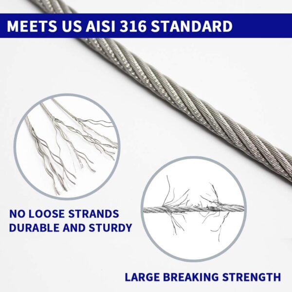 Wire Rope Aircraft Cable for Deck Cable Railing Kit 7 x 7 Strands ConstructionDIY Balustrades Come with a Cutter 4