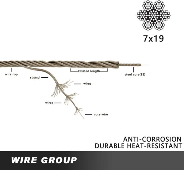 Մետաղական պարան Marine GradeAircraft Cable 7x19 for Railing Decking Strands Construction for Rail